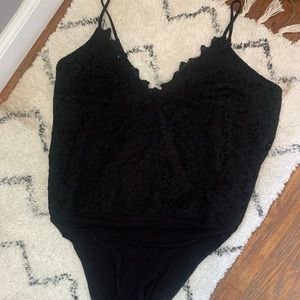 Wayf black lace bodysuit size XL. Crossover design on front spaghetti straps